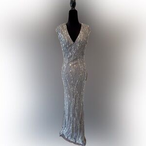 🦄 Mac Duggal Sz 2 Elegant Platinum Sequin Dress SAMPLE 5978